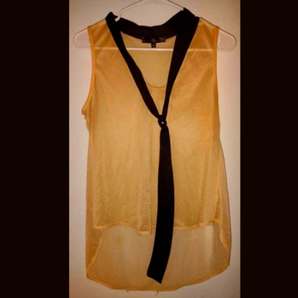 Sheer Nude Top with Mock Black Tie